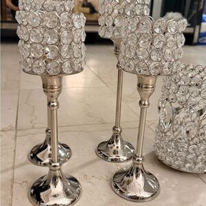 Crystal Beaded Silver Candle Holders - 3 different sets